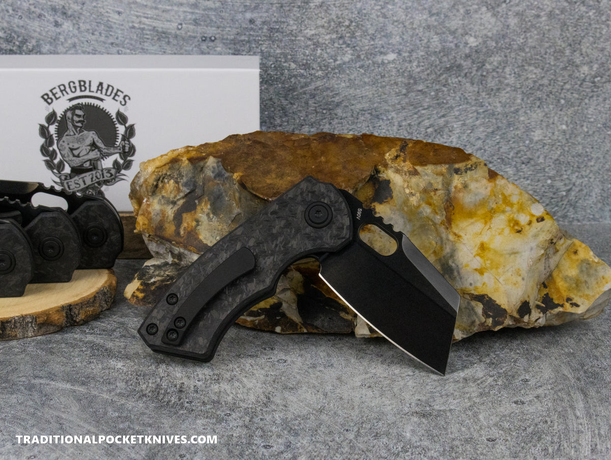 BergBlades Mini SLim 2.0 Marble Carbon Fiber S90V Polished Stonewash DLC
