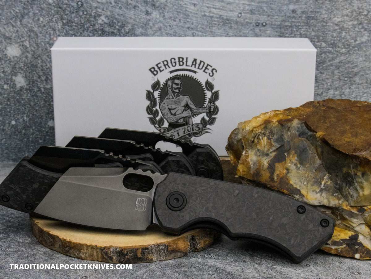 BergBlades Mini SLim 2.0 Marble Carbon Fiber S90V Polished Stonewash DLC