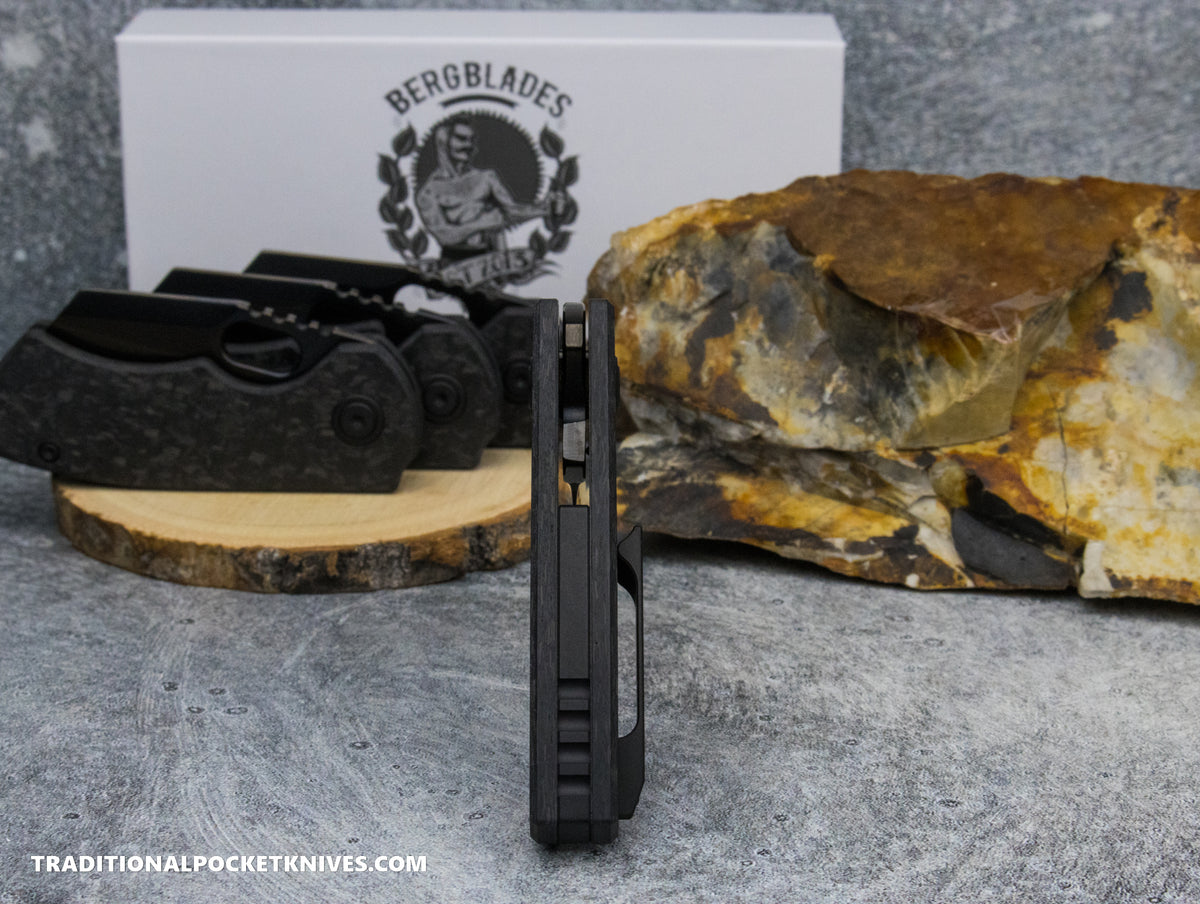 BergBlades Mini SLim 2.0 Marble Carbon Fiber S90V Polished Stonewash DLC
