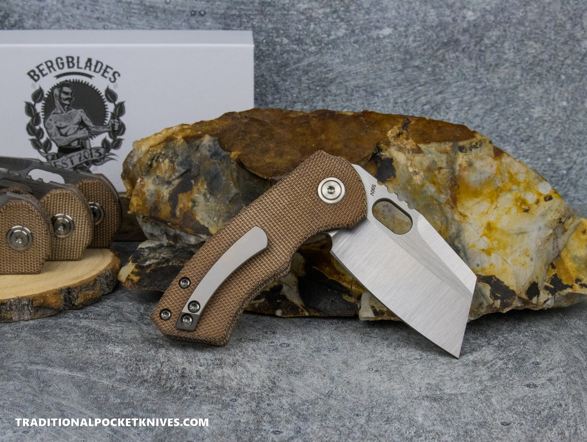 BergBlades Mini SLim 2.0 Natural Micarta S90V Machine Satin