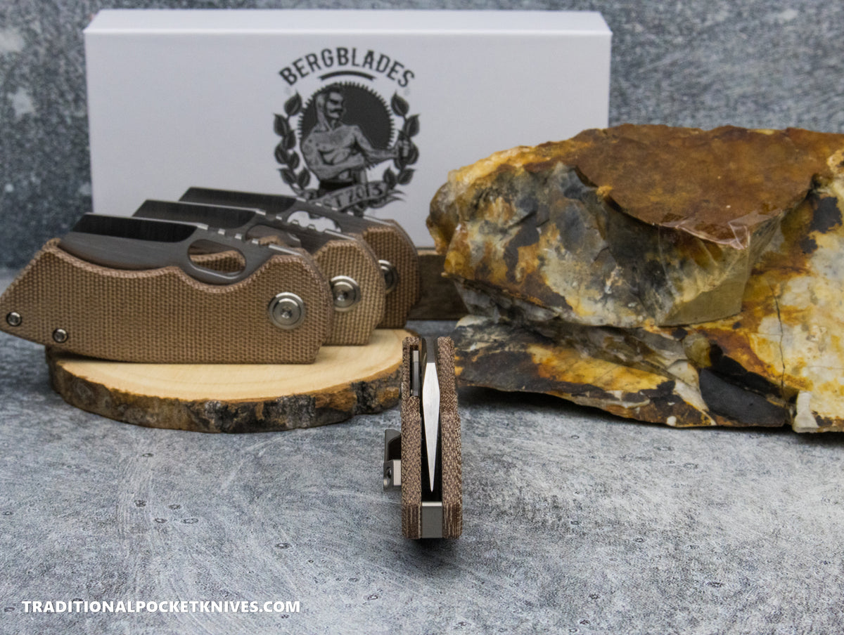BergBlades Mini SLim 2.0 Natural Micarta S90V Machine Satin