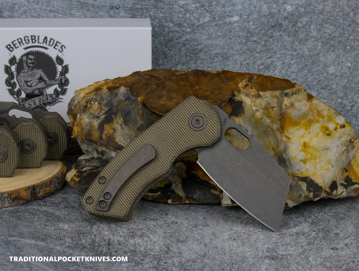 BergBlades Mini SLim 2.0 Green Micarta S90V Dark Sandblast Stonewashed