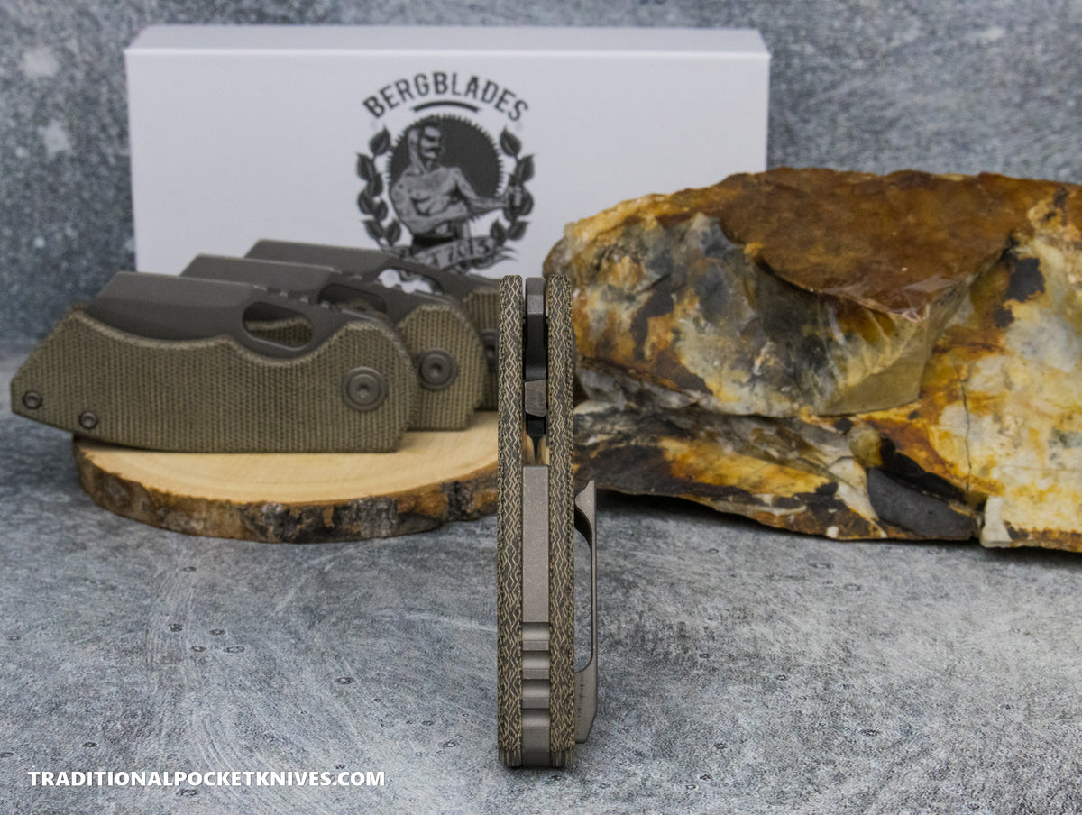 BergBlades Mini SLim 2.0 Green Micarta S90V Dark Sandblast Stonewashed