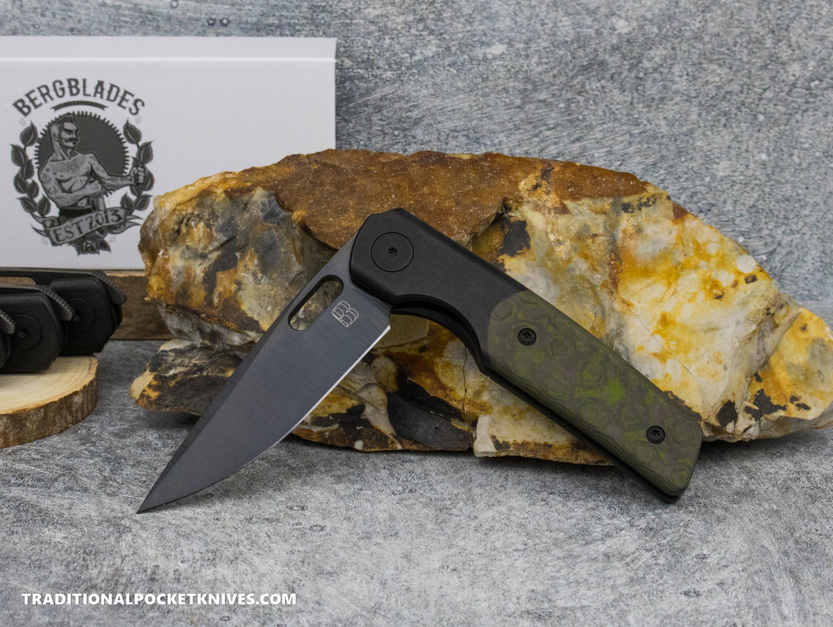 BergBlades Mini Sweeney Fat Carbon Forest Eye DLC Titanium Satin and Bright DLC Magnacut