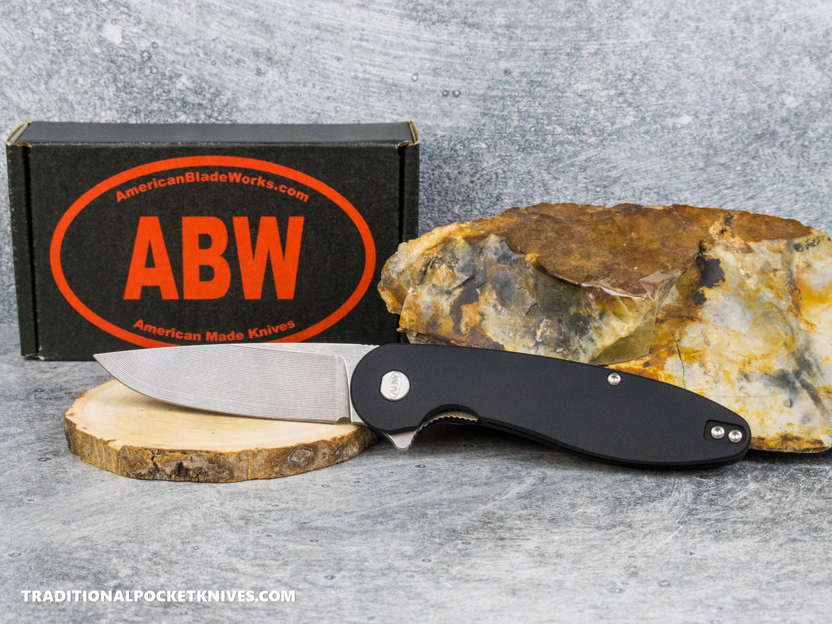*NO THUMBSTUDS* American Blade Works: Model 1 V7 Liner Lock - Black Aluminum 3D Milled Magnacut