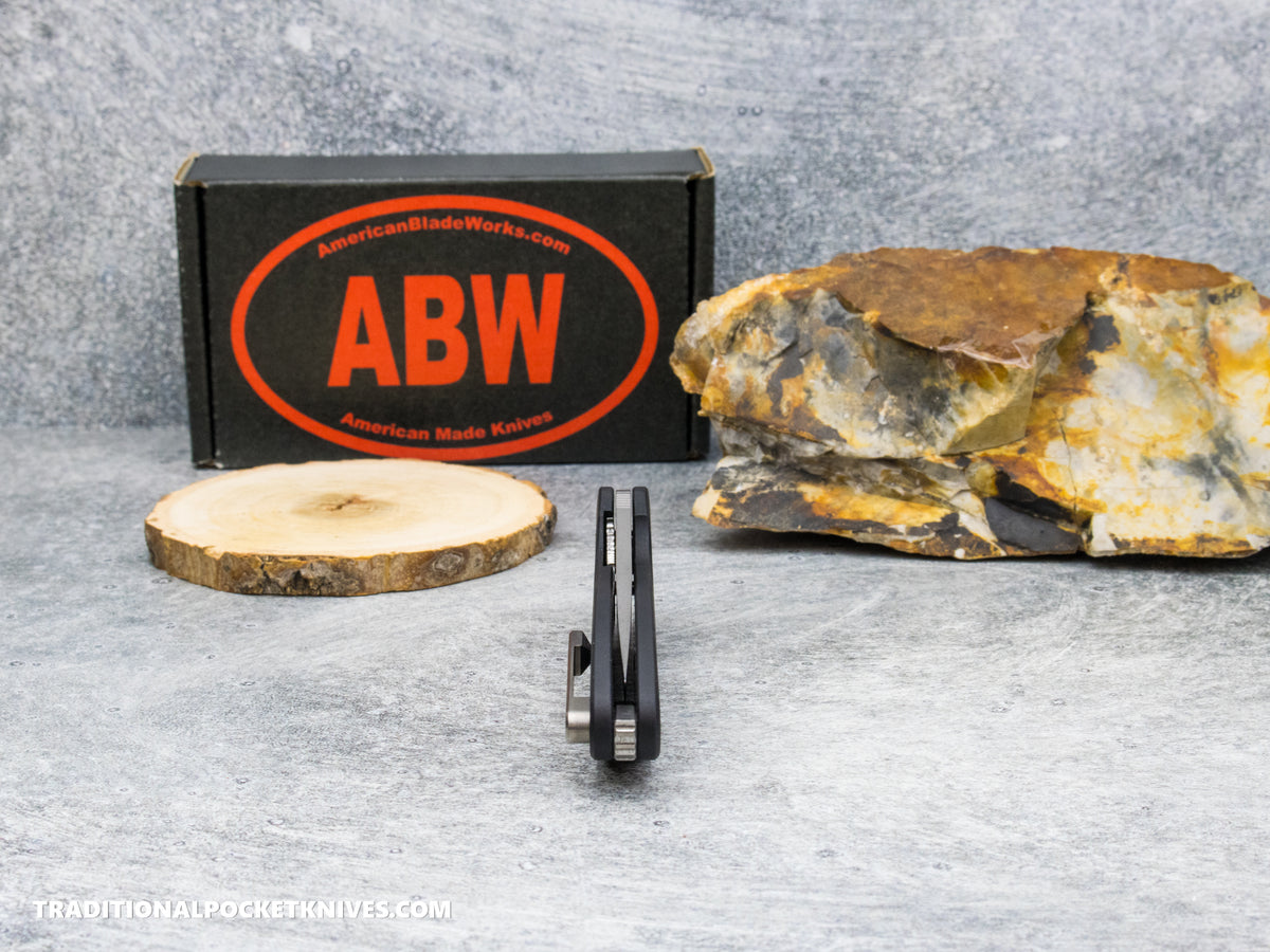 *NO THUMBSTUDS* American Blade Works: Model 1 V7 Liner Lock - Black Aluminum 3D Milled Magnacut