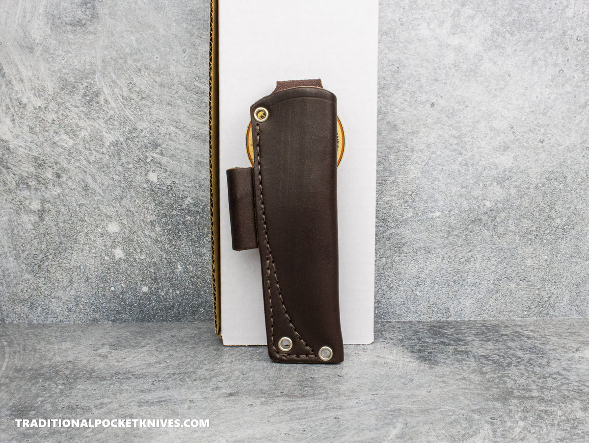 Hellbender Blade Co. Mudpup 4 - Burlap Micarta Tumbled Magnacut Leather Sheath