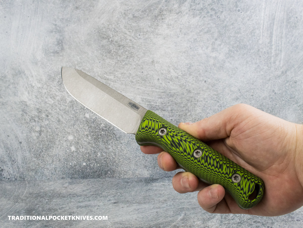 Hellbender Blade Co. Mudpup 5 Gen2 - Lime/Black G10 Stonewashed Magnacut