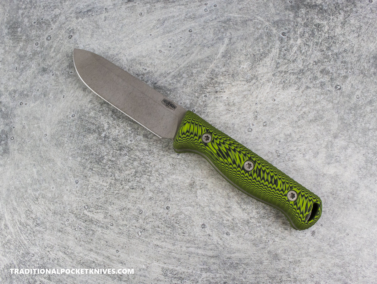 Hellbender Blade Co. Mudpup 5 Gen2 - Lime/Black G10 Stonewashed Magnacut