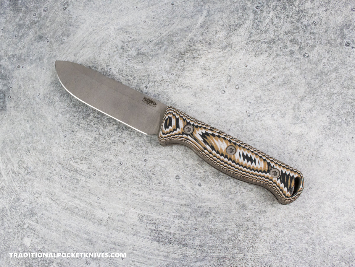 Hellbender Blade Co. Mudpup 5 Gen2 - Rattlesnake Multicolored G10 Stonewashed Magnacut