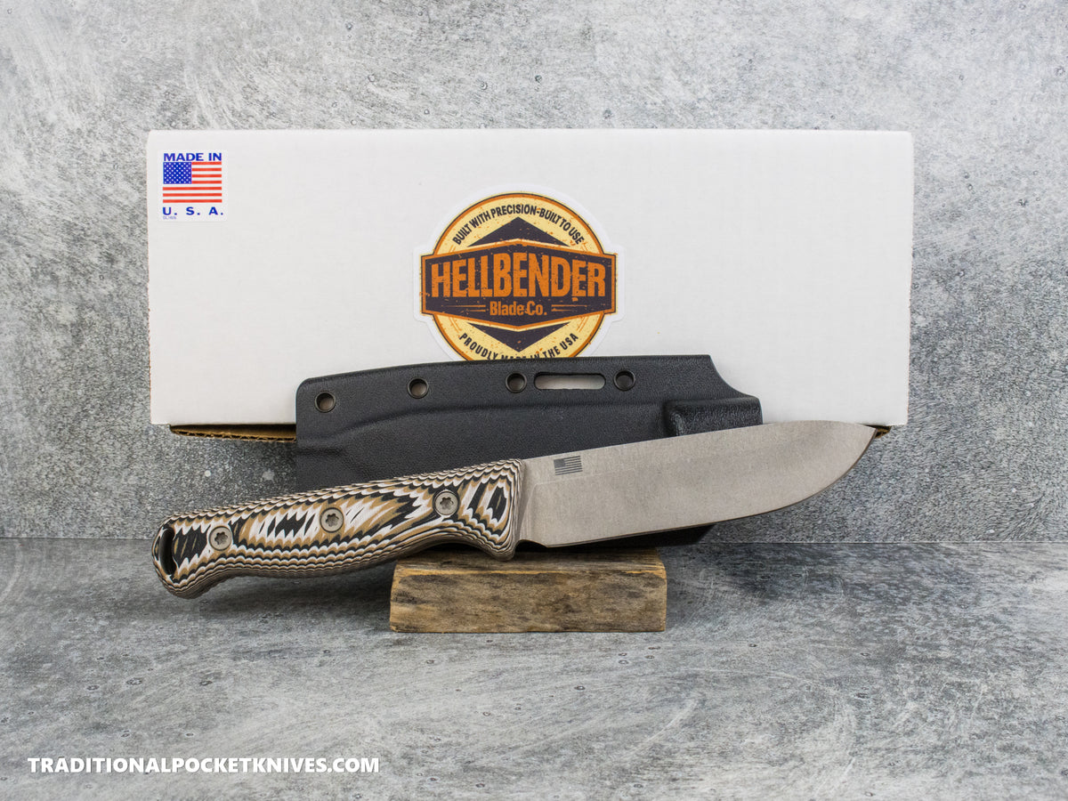 Hellbender Blade Co. Mudpup 5 Gen2 - Rattlesnake Multicolored G10 Stonewashed Magnacut