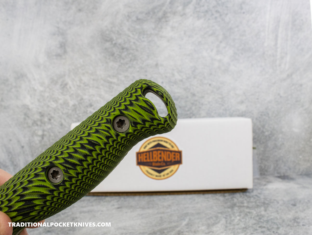 Hellbender Blade Co. Mudpup 5 Gen2 - Lime/Black G10 Stonewashed Magnacut