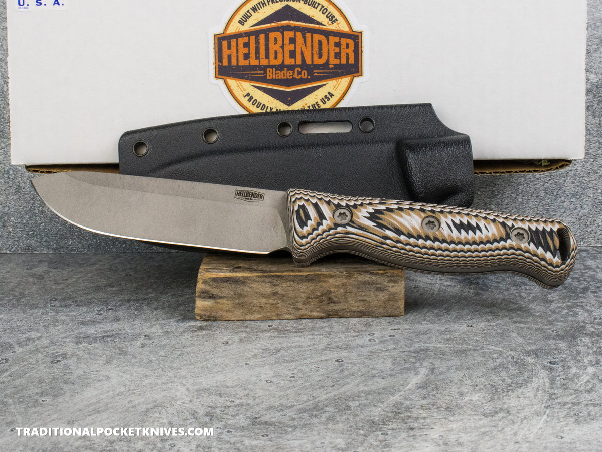 Hellbender Blade Co. Mudpup 5 Gen2 - Rattlesnake Multicolored G10 Stonewashed Magnacut