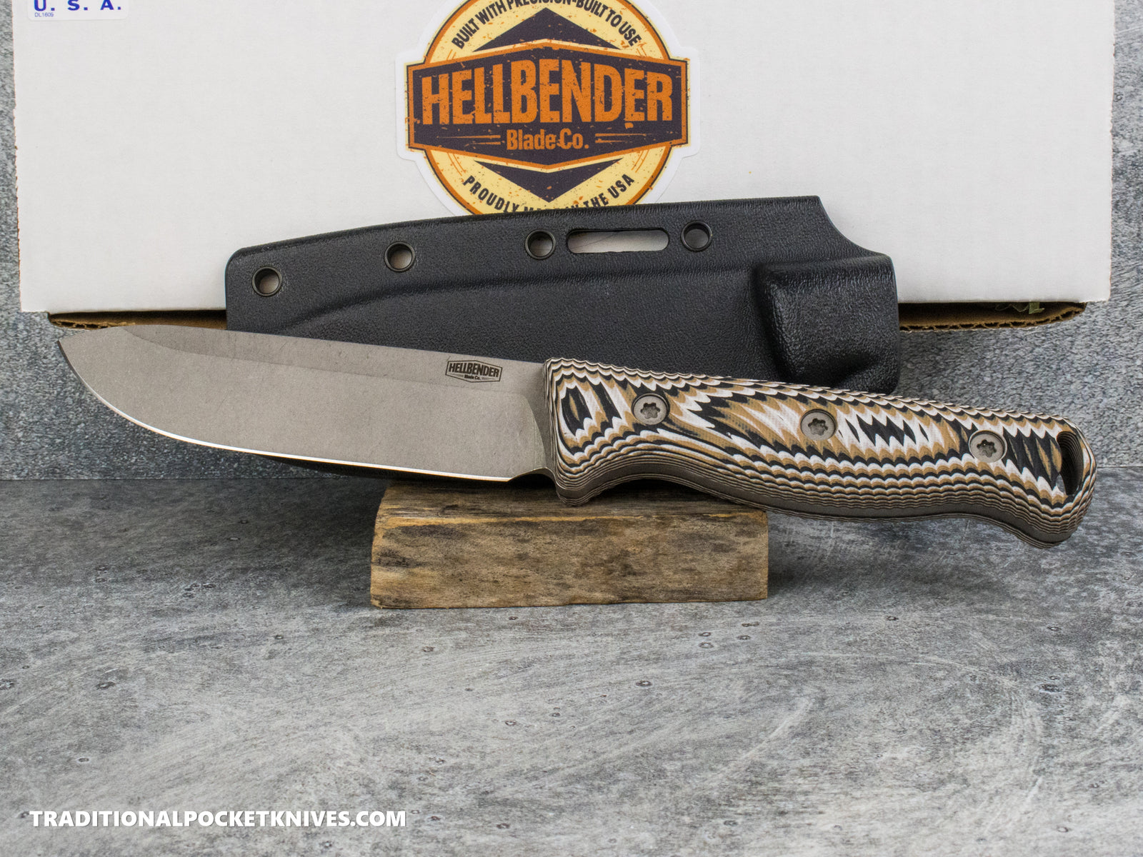 Hellbender Blade Co. Mudpup 5 Gen2 - Rattlesnake Multicolored G10 Stonewashed Magnacut