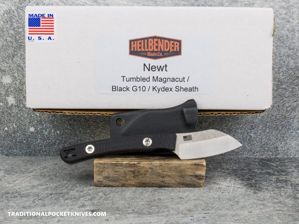 Hellbender Blade Co. Newt - Black G10 Tumbled Magnacut Kydex Sheath