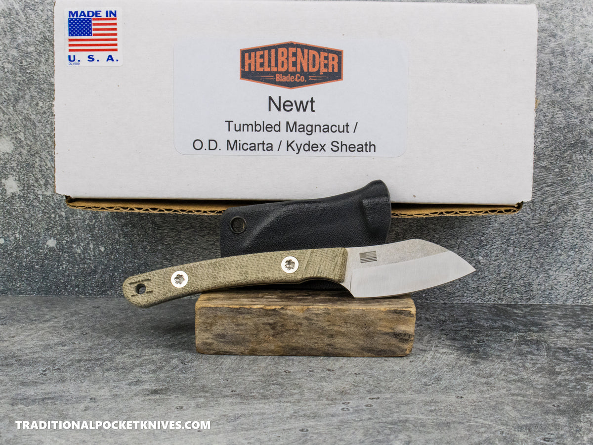 Hellbender Blade Co. Newt - OD Micarta Tumbled Magnacut Kydex Sheath
