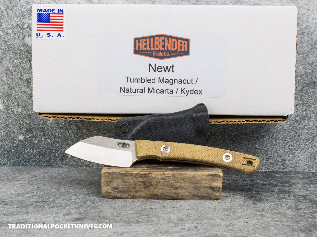 Hellbender Blade Co. Newt - Natural Micarta Tumbled Magnacut Kydex Sheath