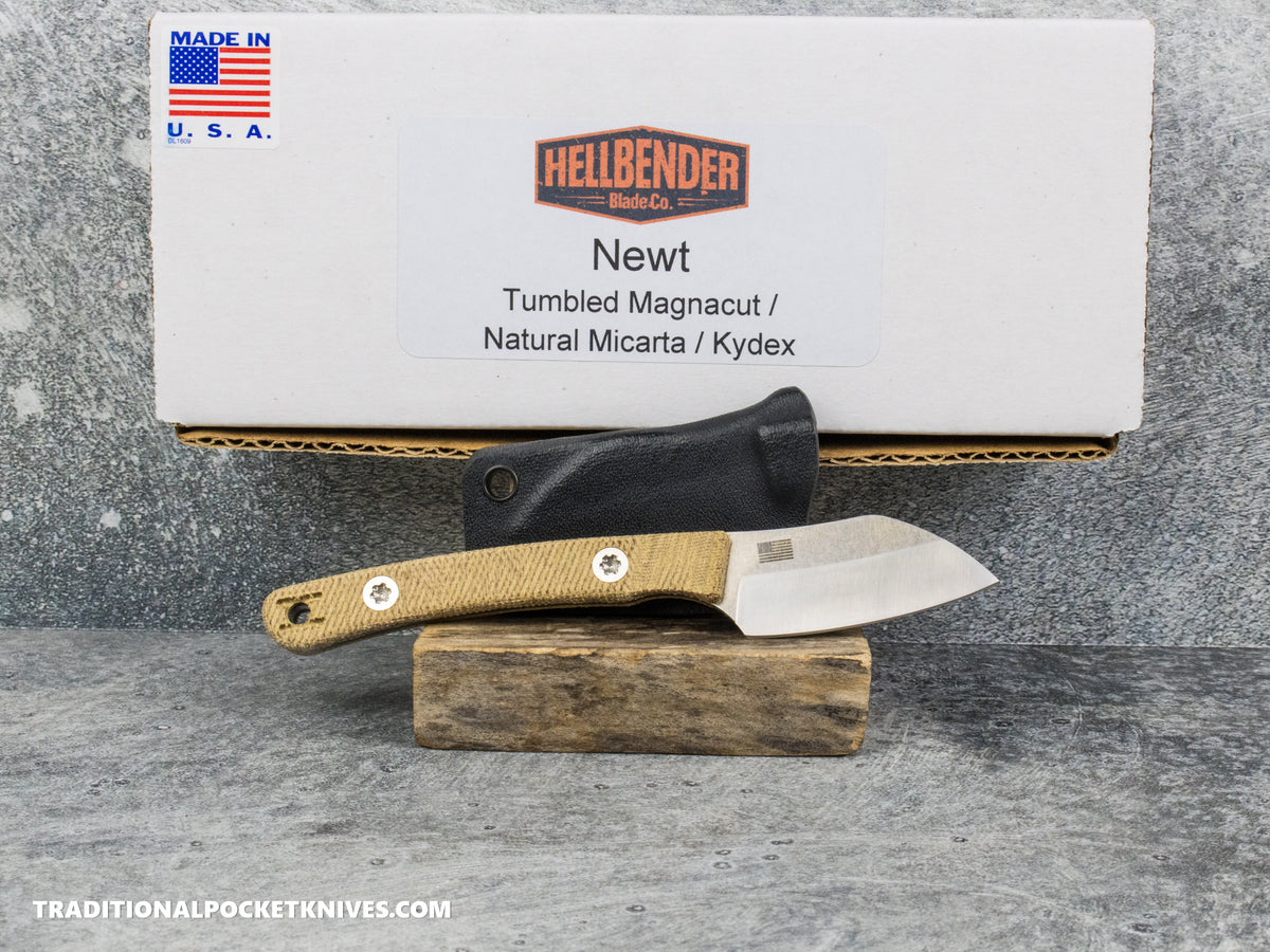 Hellbender Blade Co. Newt - Natural Micarta Tumbled Magnacut Kydex Sheath