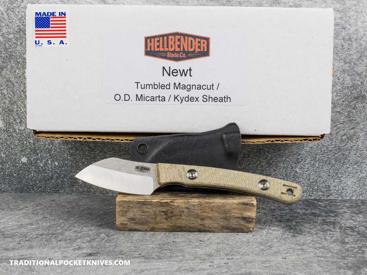 Hellbender Blade Co. Newt - OD Micarta Tumbled Magnacut Kydex Sheath