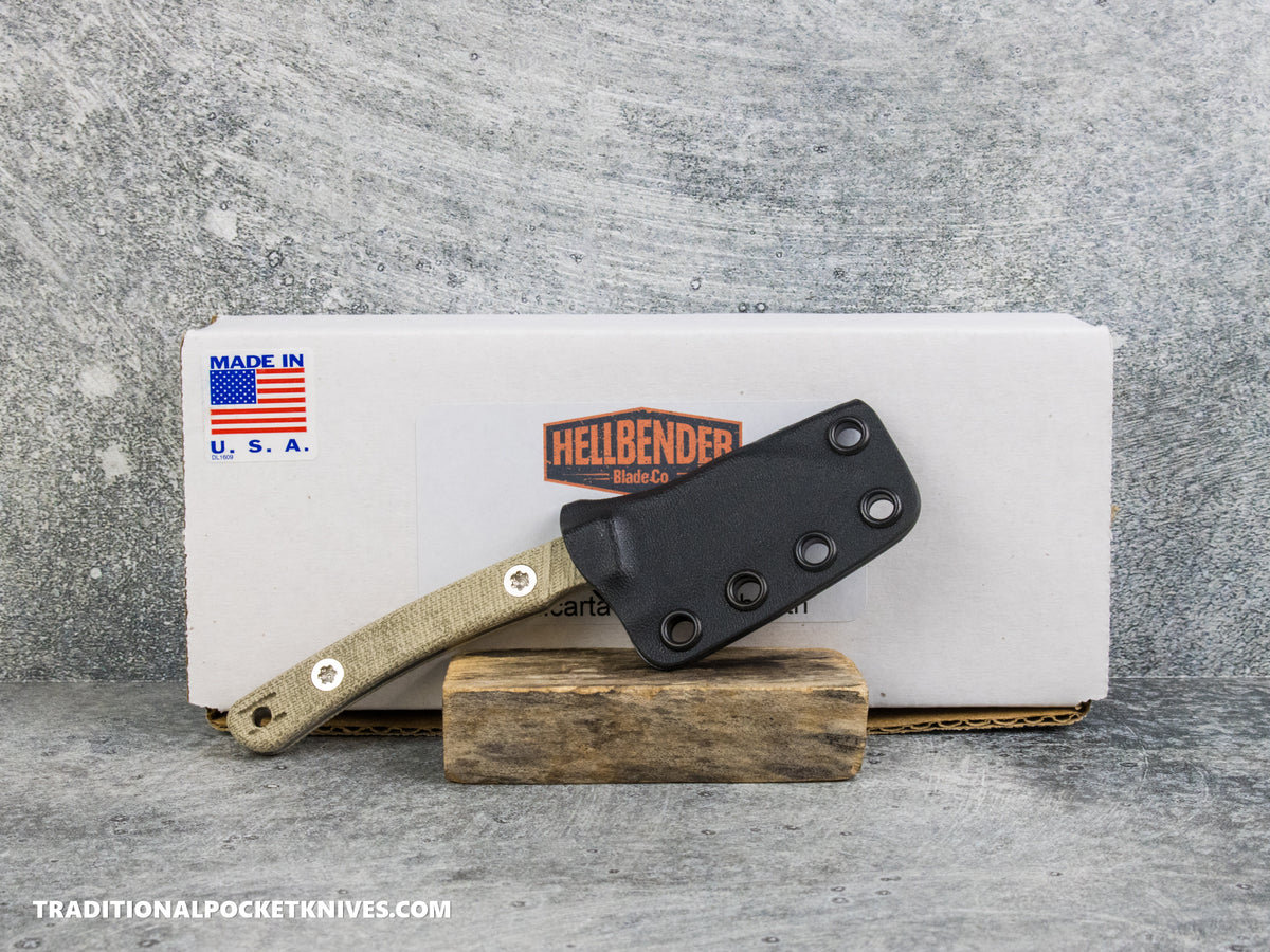 Hellbender Blade Co. Newt - OD Micarta Tumbled Magnacut Kydex Sheath