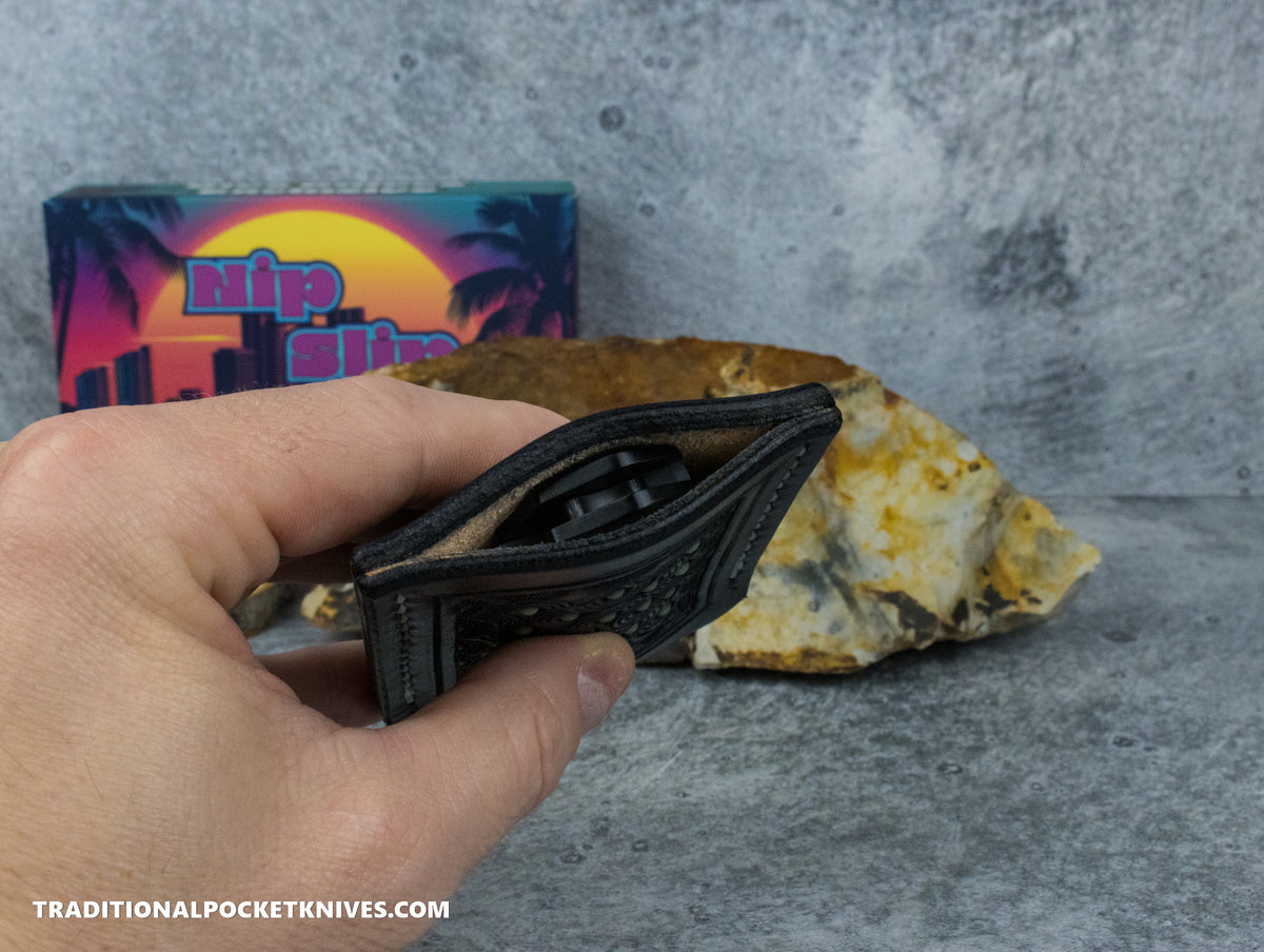 Divo Knives Exclusive Nip Slip Sage Grouse Leather Knife Slip Glow in the Dark Black