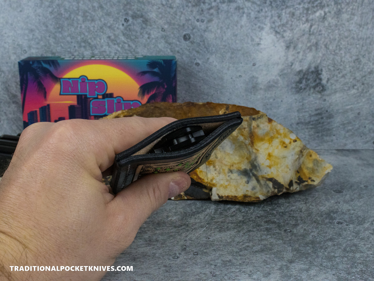Divo Knives Exclusive Nip Slip Sage Grouse Leather Knife Slip Glow in the Dark Natural