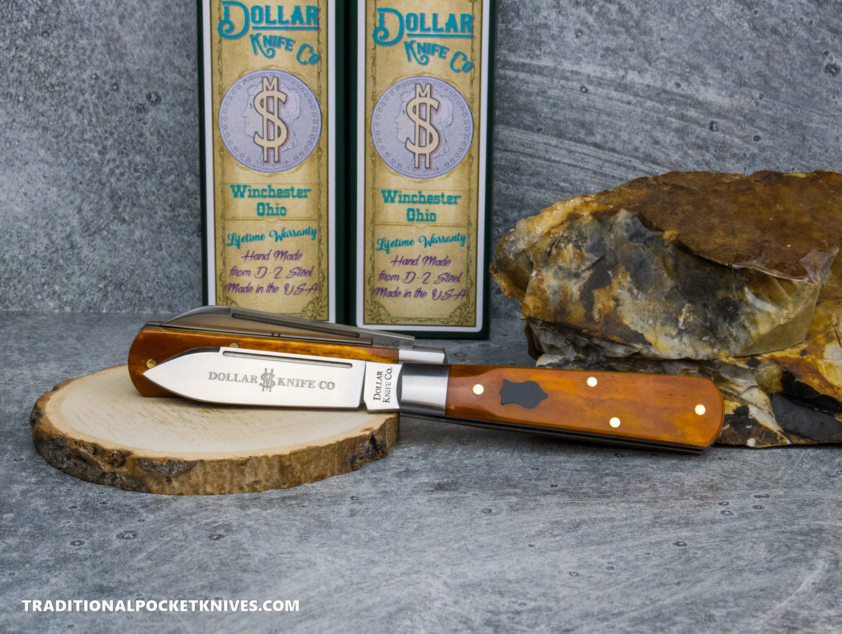 Cooper Cutlery Dollar Knife Co. Orange Camel Bone Black Shield Jack (OCB BLS)