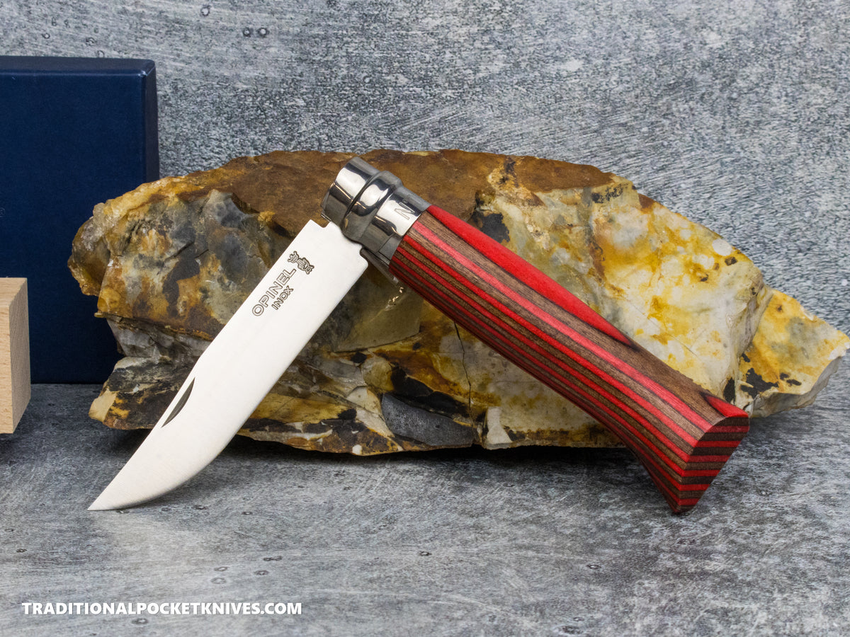 Opinel No.08 Stainless Steel Laminated Red Birchwood Folding Knife