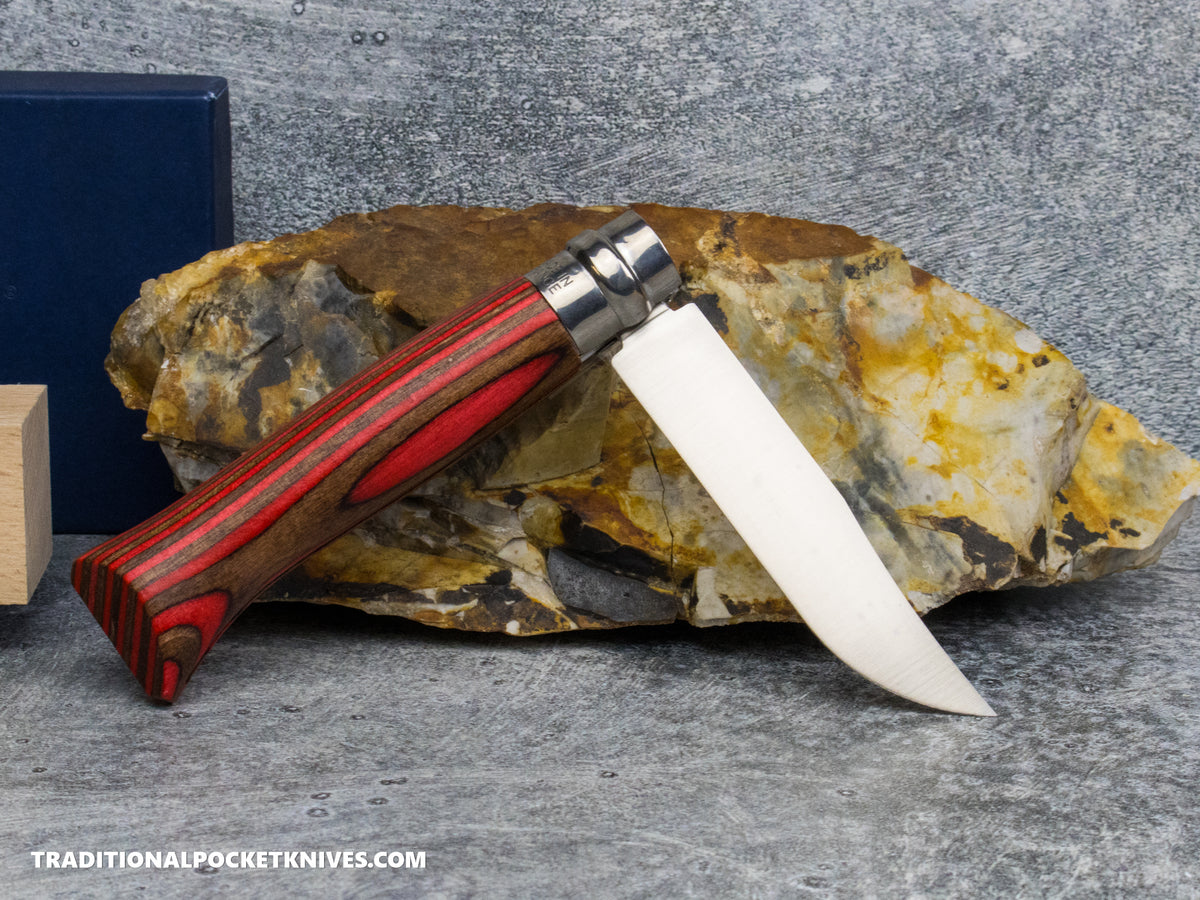 Opinel No.08 Stainless Steel Laminated Red Birchwood Folding Knife