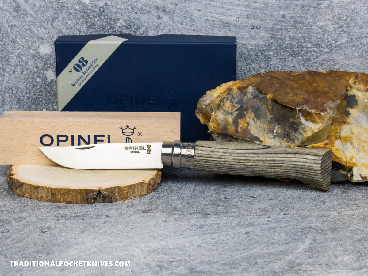 Opinel No.08 Stainless Steel Laminated Gray Birchwood Folding Knife