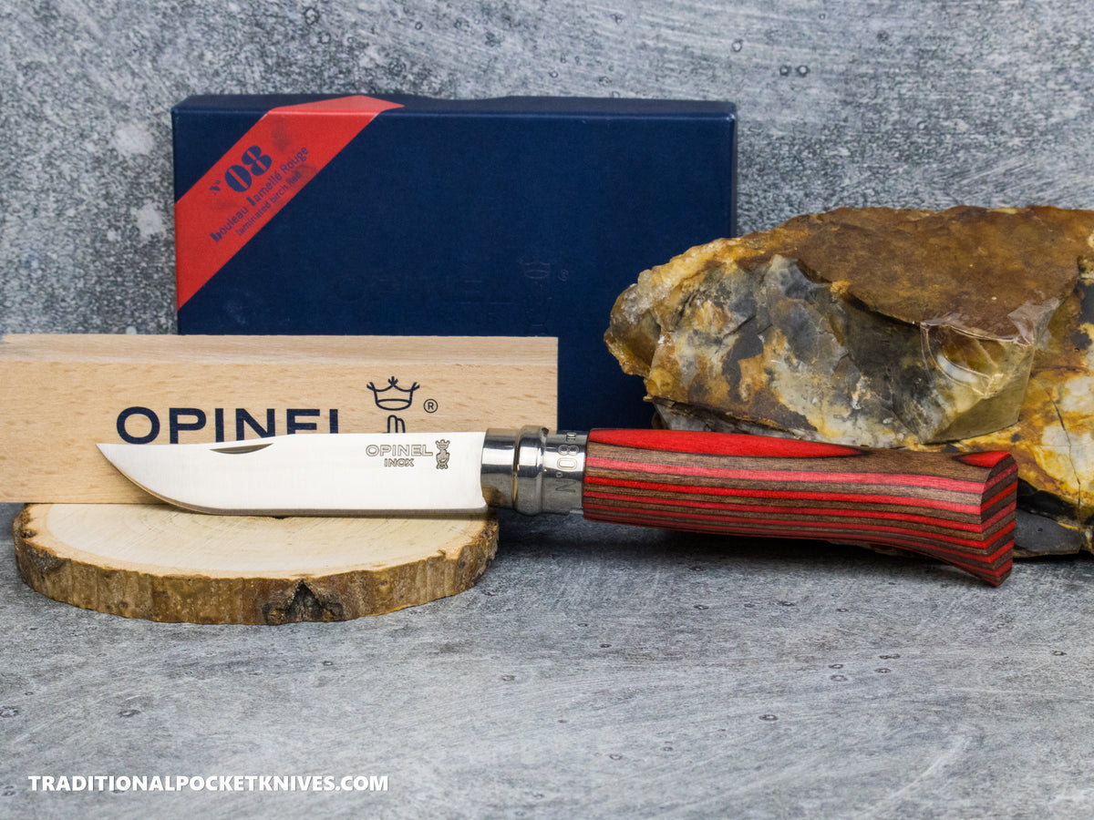 Opinel No.08 Stainless Steel Laminated Red Birchwood Folding Knife