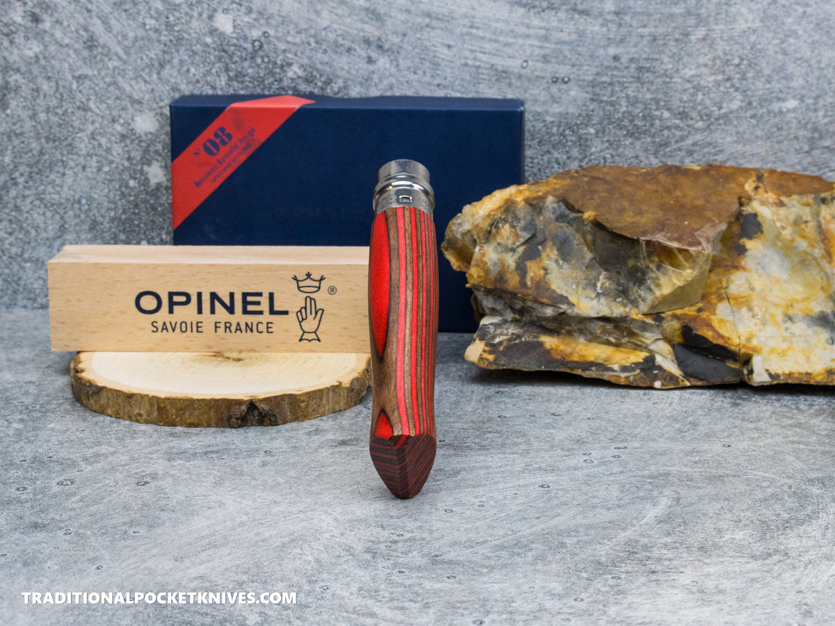 Opinel No.08 Stainless Steel Laminated Red Birchwood Folding Knife