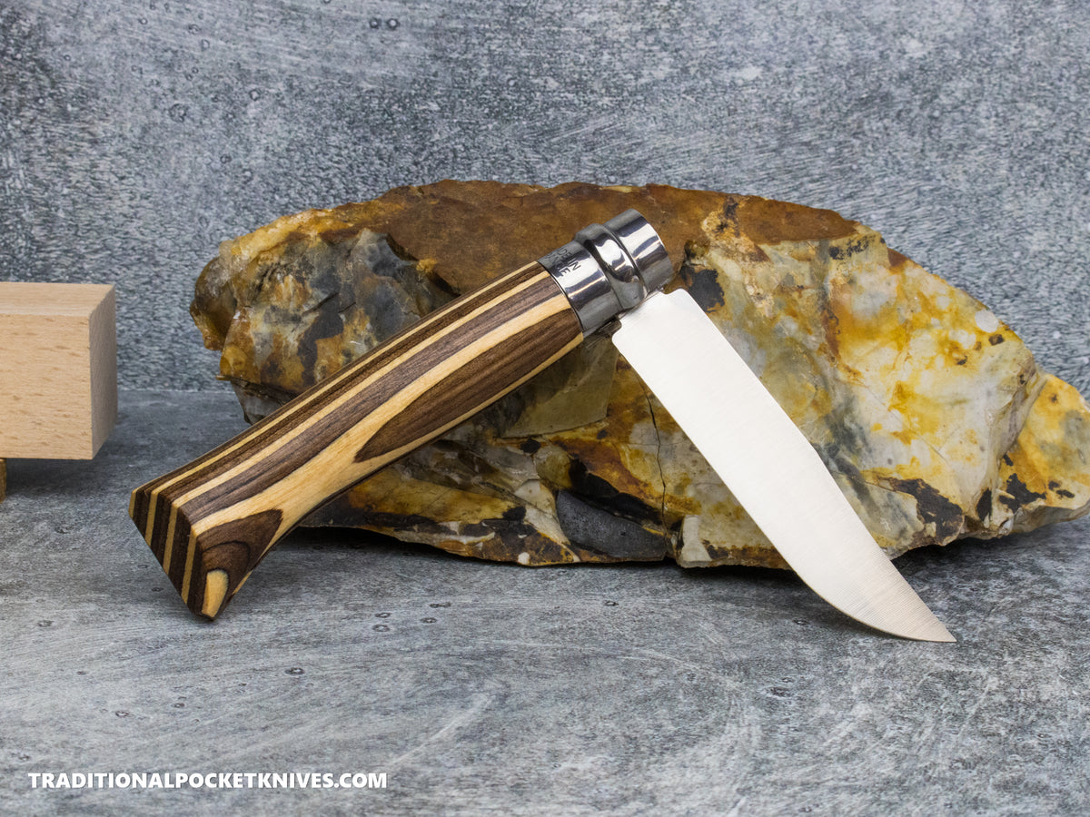Opinel No.08 Stainless Steel Laminated Brown Birchwood Folding Knife
