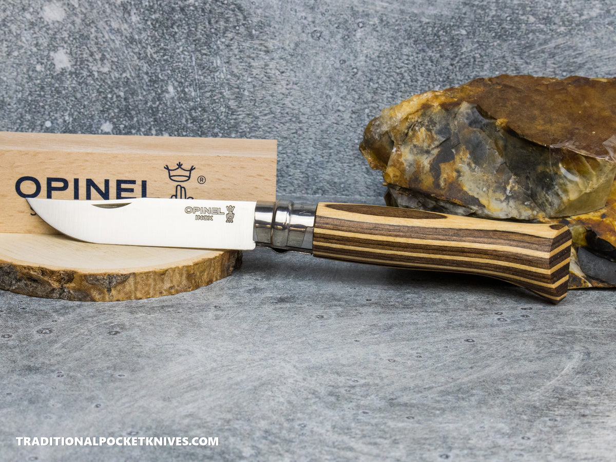 Opinel No.08 Stainless Steel Laminated Brown Birchwood Folding Knife