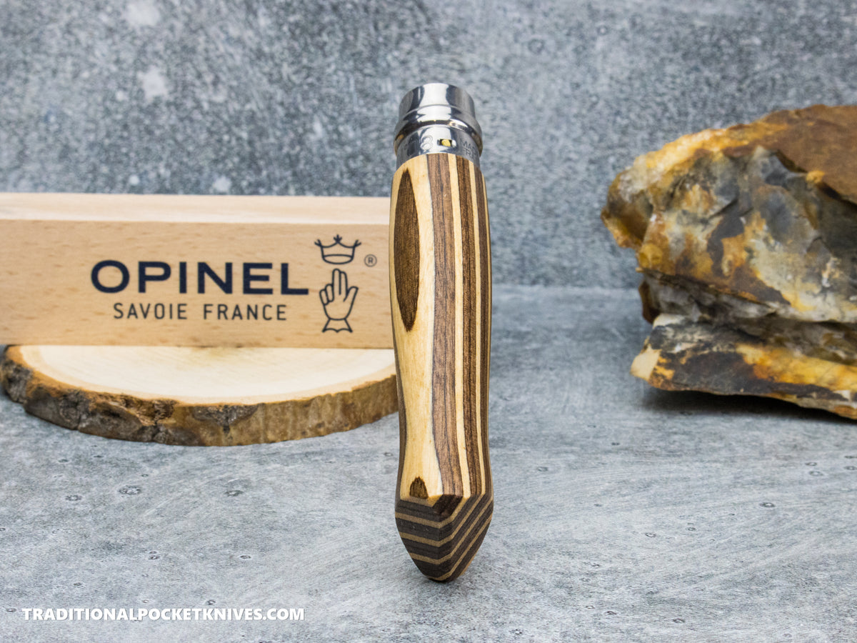 Opinel No.08 Stainless Steel Laminated Brown Birchwood Folding Knife