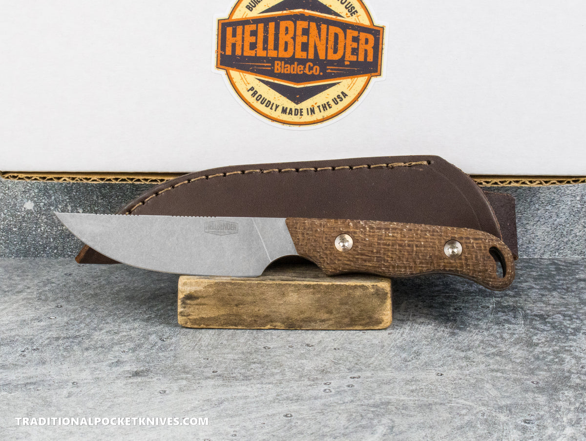 Hellbender Blade Co. Outfitter - Burlap Micarta Tumbled Magnacut