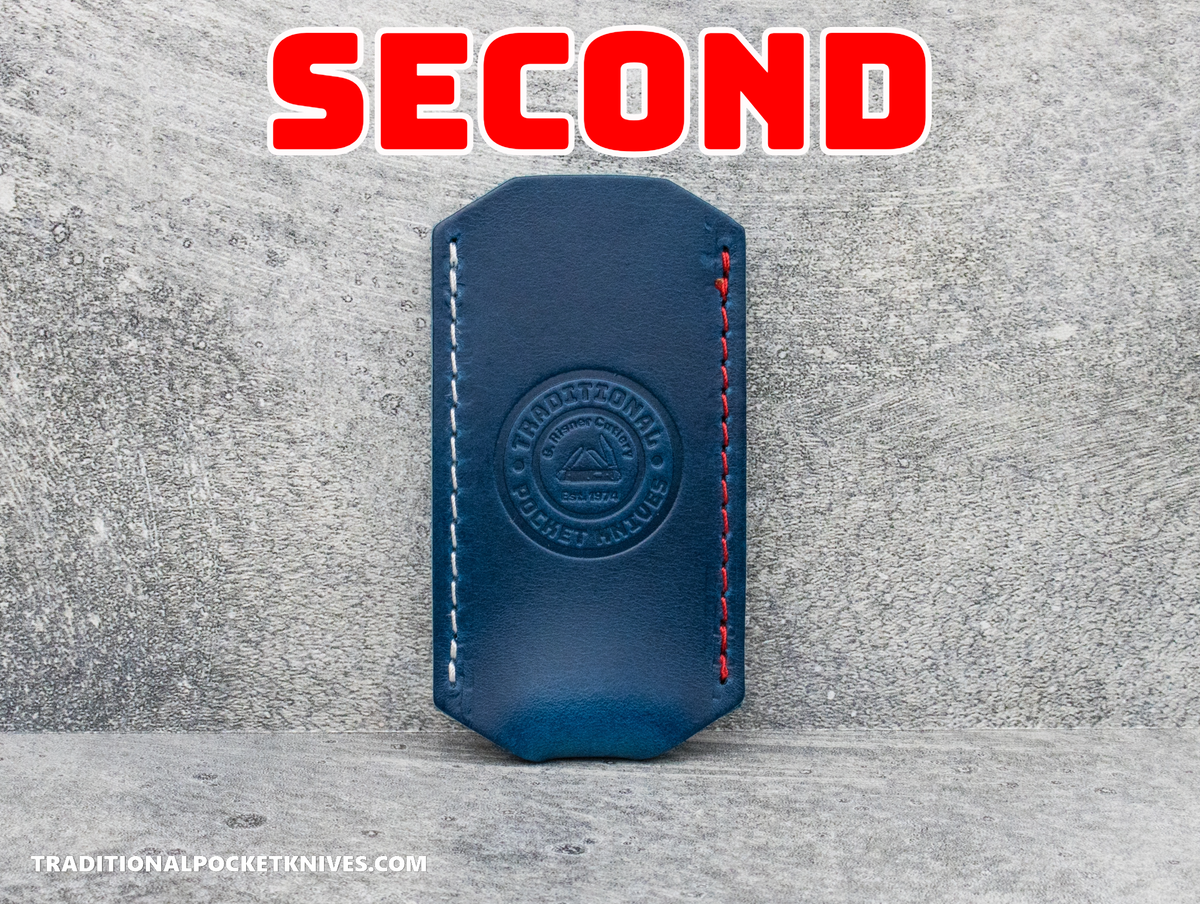 COSMETIC SECONDS: C. Risner Cutlery Premium Logo Leather Knife Slip Small - Patriot Blue Buttero