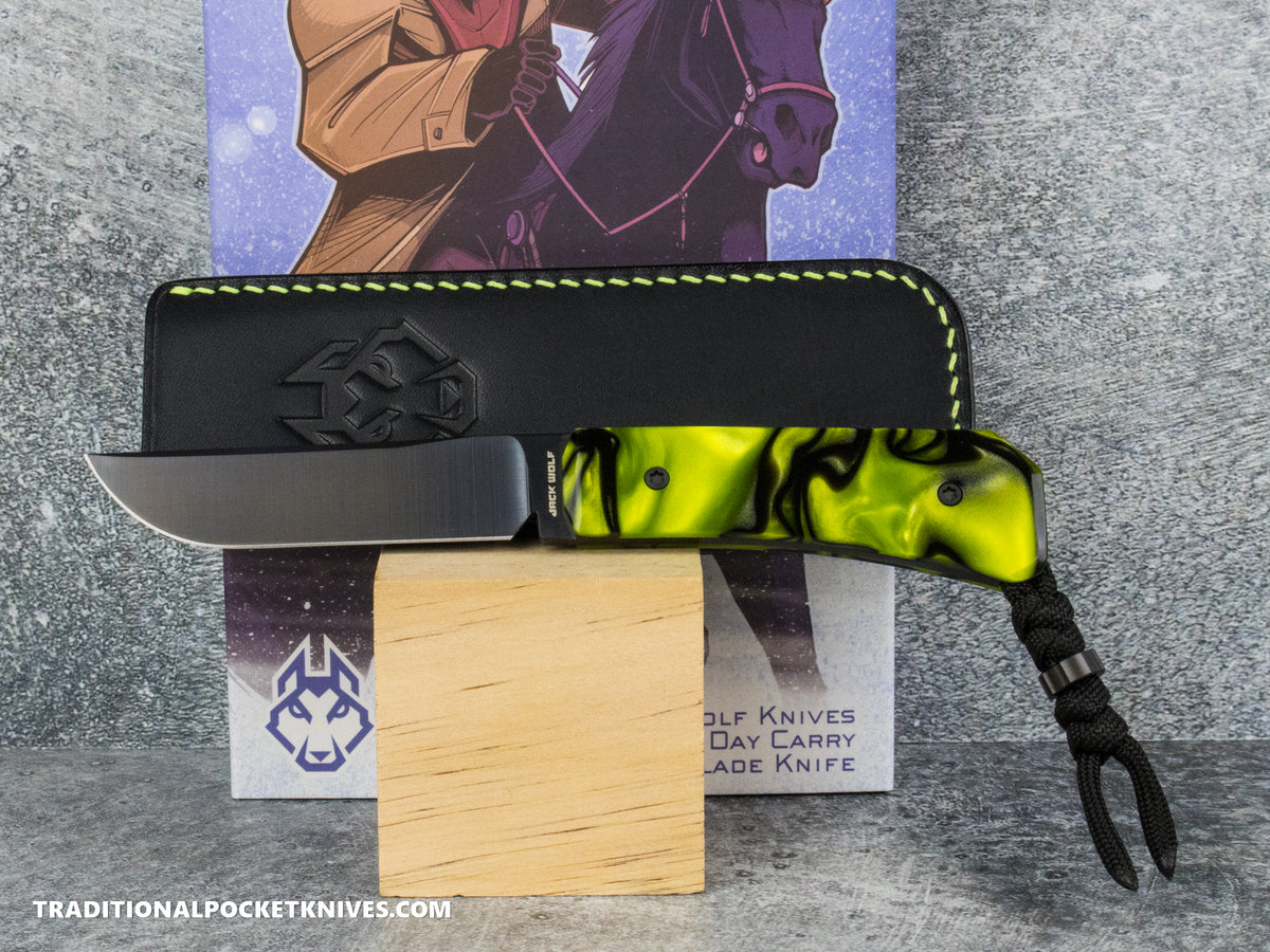 Jack Wolf Knives Pioneer FIXedc Kirinite Toxic Green Belt Satin DLC #2