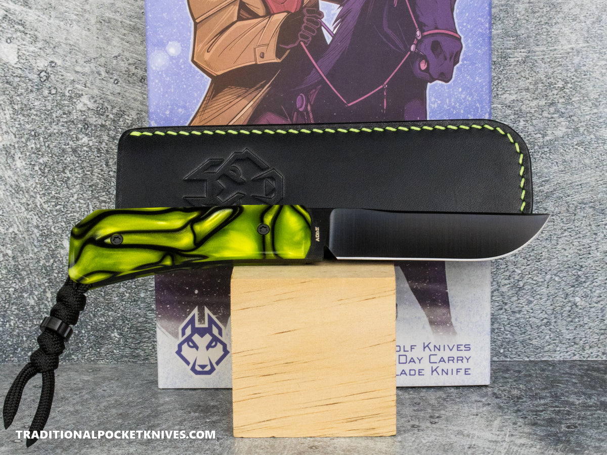 Jack Wolf Knives Pioneer FIXedc Kirinite Toxic Green Belt Satin DLC #2