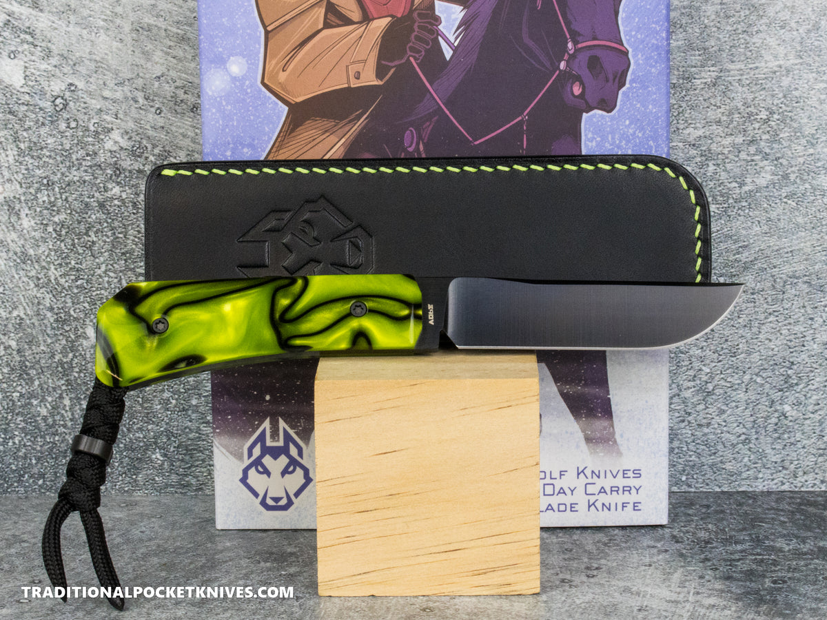 Jack Wolf Knives Pioneer FIXedc Kirinite Toxic Green Belt Satin DLC #4