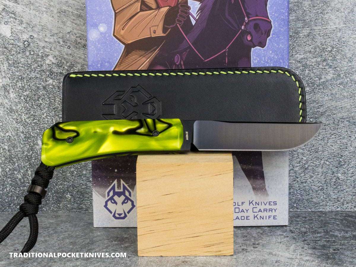 Jack Wolf Knives Pioneer FIXedc Kirinite Toxic Green Belt Satin DLC #6
