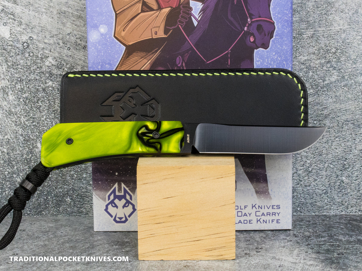 Jack Wolf Knives Pioneer FIXedc Kirinite Toxic Green Belt Satin DLC #7