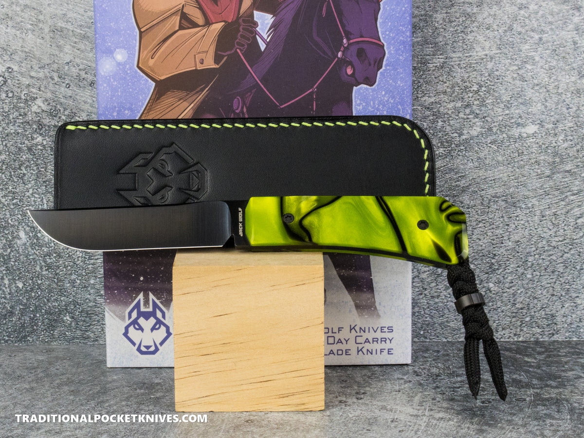 Jack Wolf Knives Pioneer FIXedc Kirinite Toxic Green Belt Satin DLC #8