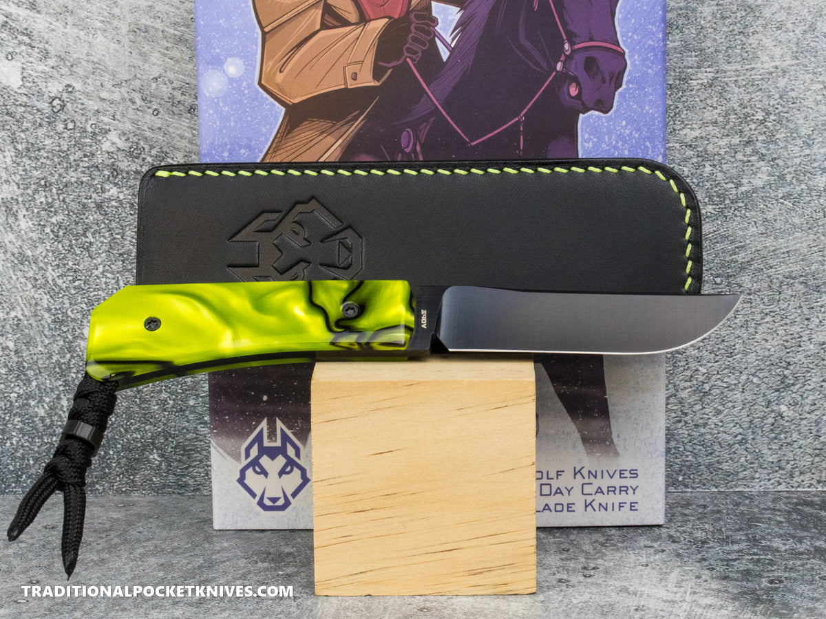 Jack Wolf Knives Pioneer FIXedc Kirinite Toxic Green Belt Satin DLC #8