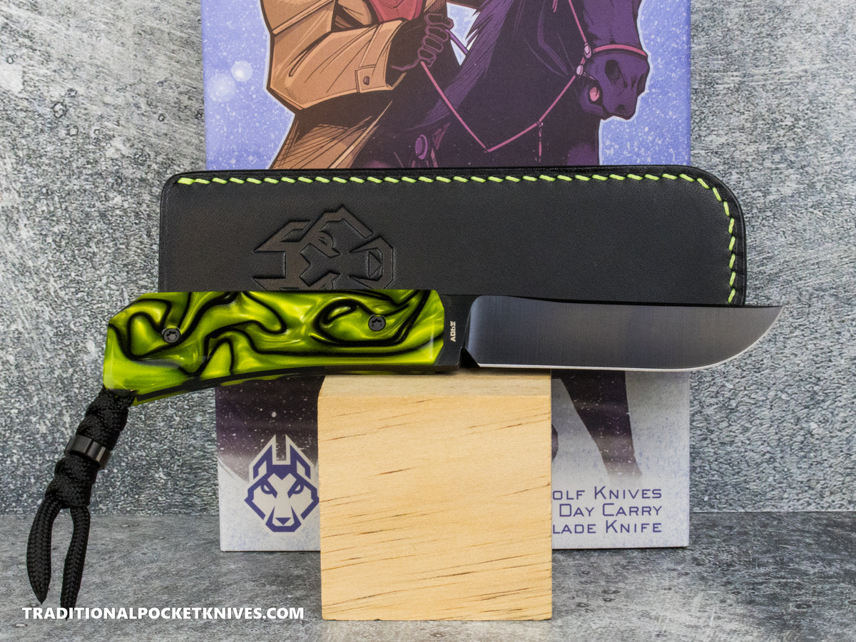 Jack Wolf Knives Pioneer FIXedc Kirinite Toxic Green Belt Satin DLC #9
