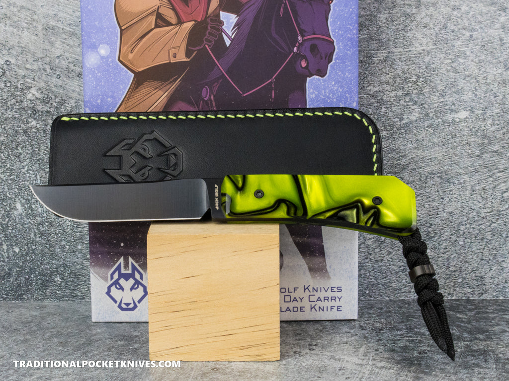 Jack Wolf Knives Pioneer FIXedc Kirinite Toxic Green Belt Satin