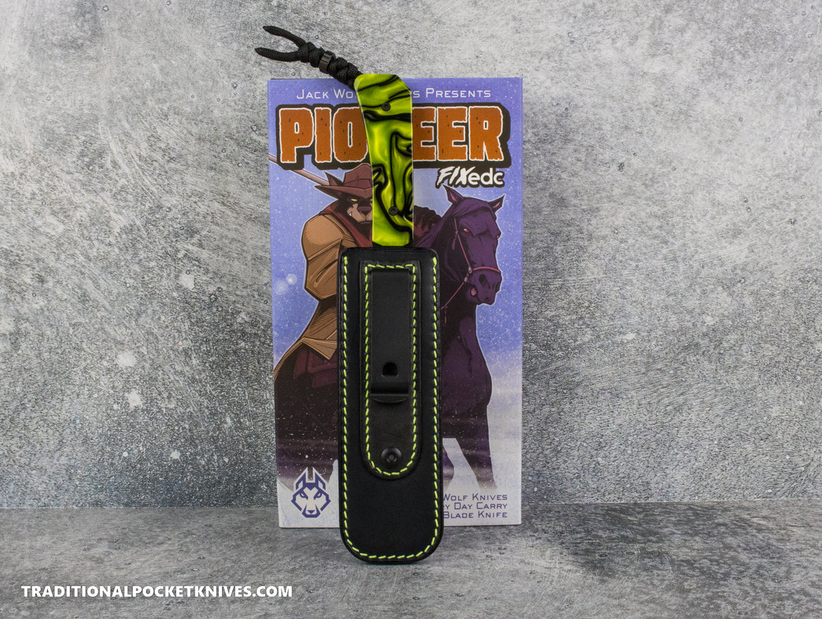 Jack Wolf Knives Pioneer FIXedc Kirinite Toxic Green Belt Satin DLC
