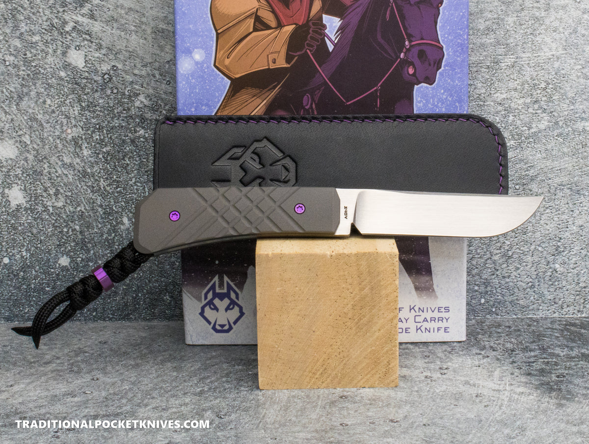 Jack Wolf Knives Pioneer FIXedc Titanium Cross Hatch 2 Hand Satin