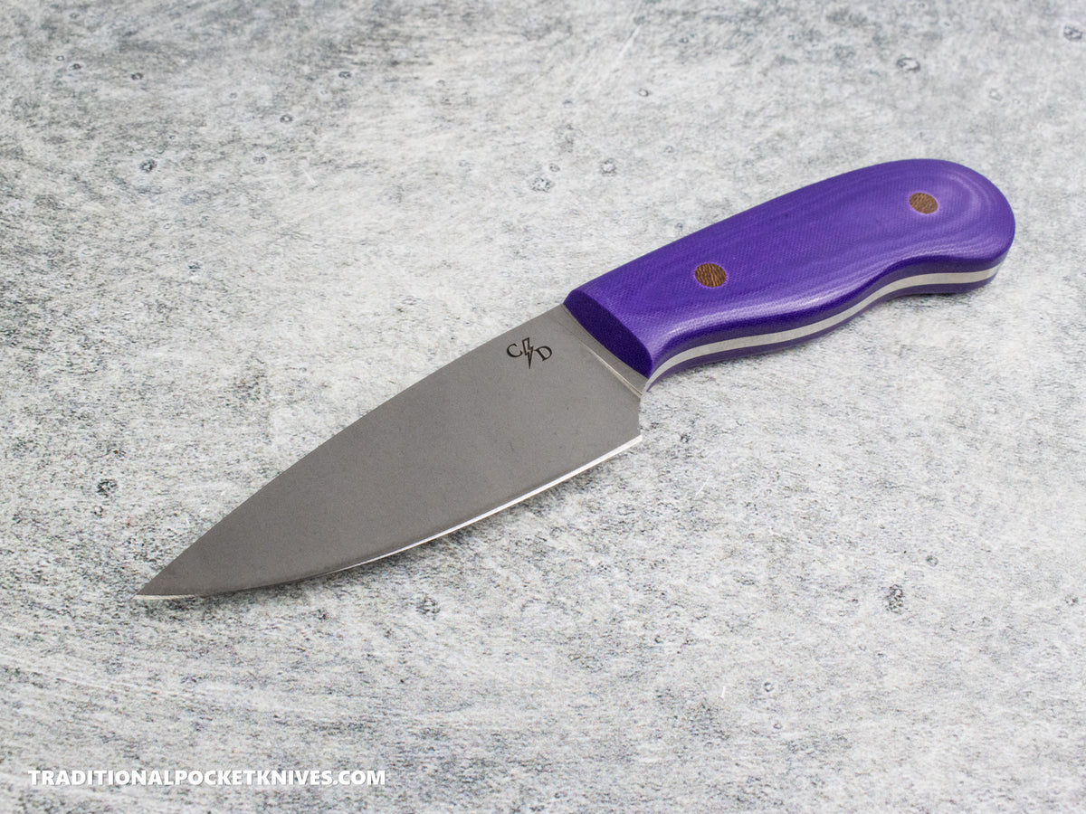 Corey Dunlap Custom Knives Drop Point Pocket EDC Knife Violet Linen Micarta AEB-L Blast and Tumbled
