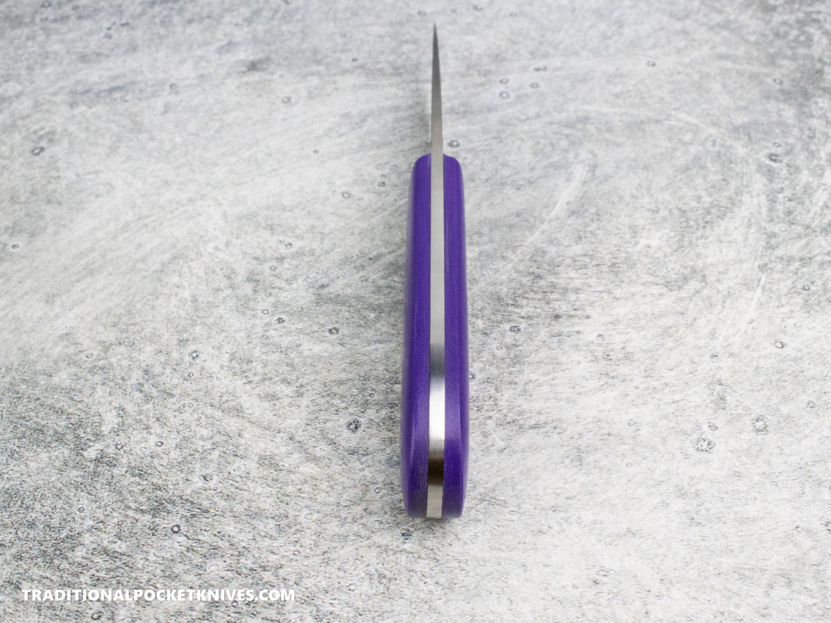 Corey Dunlap Custom Knives Drop Point Pocket EDC Knife Violet Linen Micarta AEB-L Blast and Tumbled